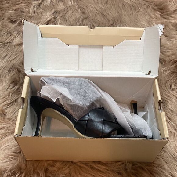 Square Open Toe Leather Mule Woven Slide Stiletto SlipOn Quilted Backless Sandal - Picture 2 of 14